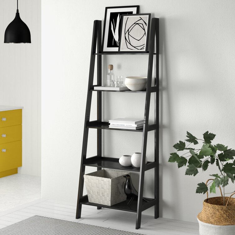 Black and deals wood ladder shelf